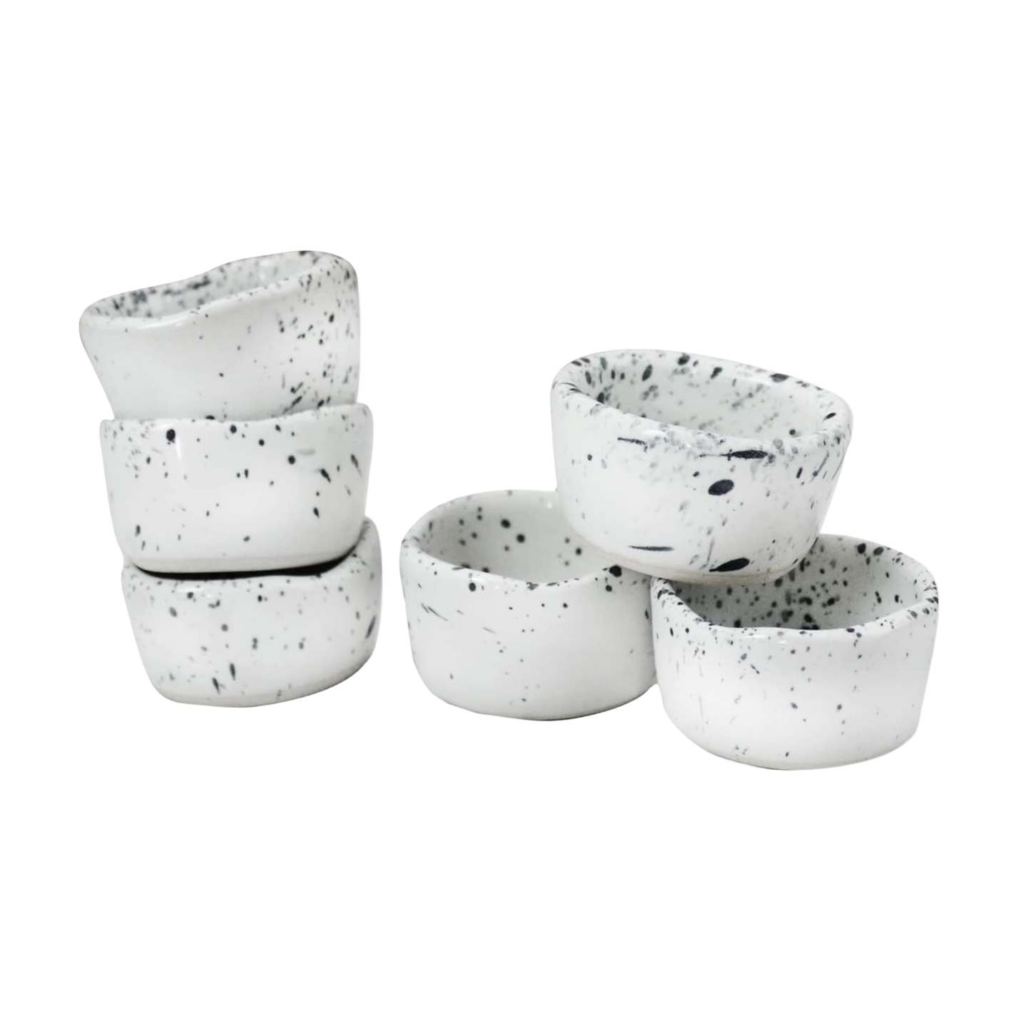 Sonictoria: Ceramic Stoneware Mini Pinch Bowls Set of 6, Hand-Molded Artisanal Glossy Speckled White, Salt Pepper Spices and Seasoning - Cute and Elegant Kitchen Addition