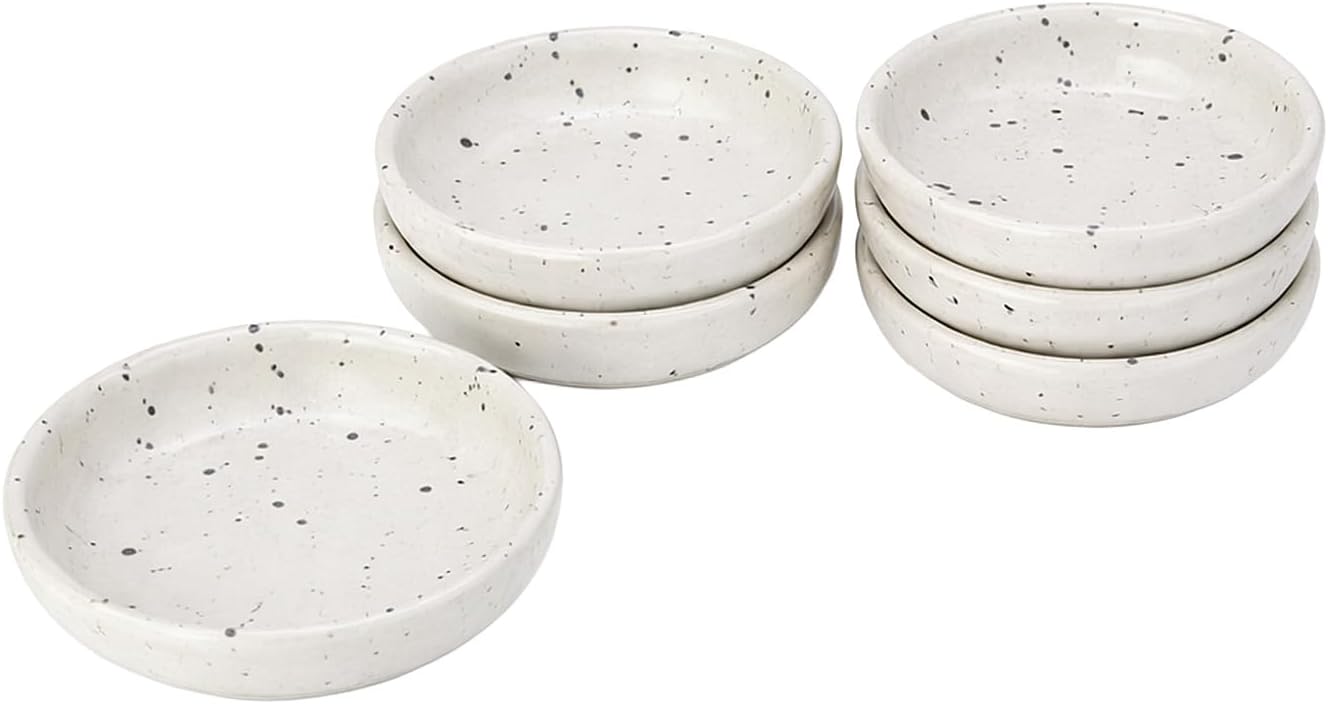 Sonictoria: Glossy White Ceramic Butter Bowl with Speckled Design, 3 inches