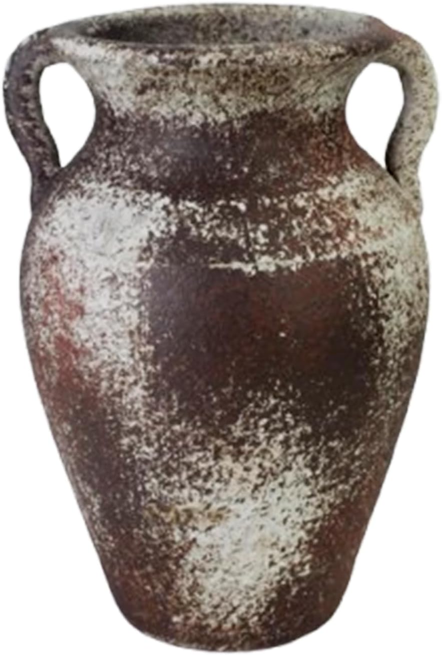Sonictoria: Antique-Style Ceramic Vase, Brown Speckled, Double Handle, Modern Design, 11 Inch Height, Reactive Glaze Finish, Freestanding, Living Room Decor