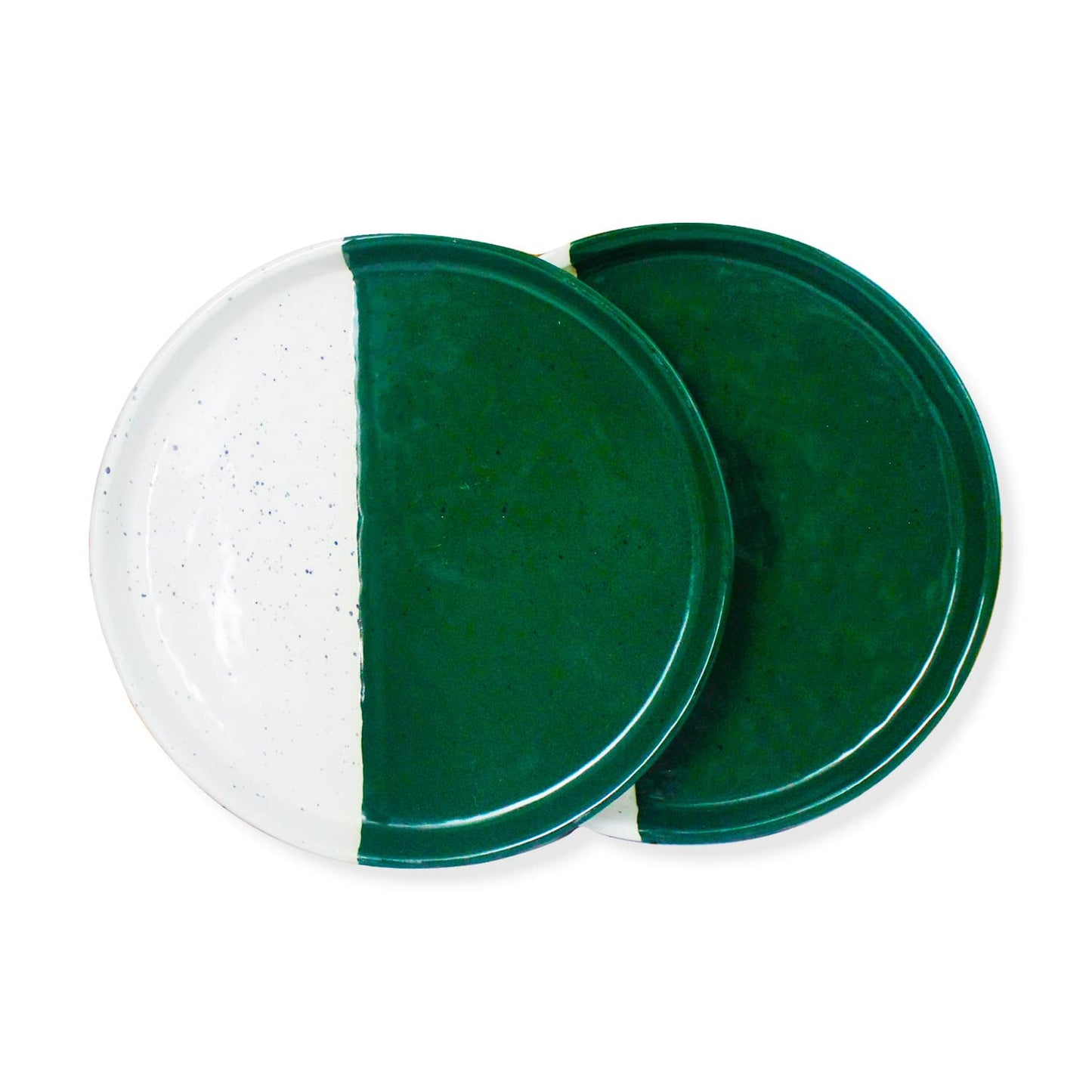 Sonictoria: Handmade Two-Tone Lipped Appetizer Plates, Deep Green & Ivory (Set of 2)
