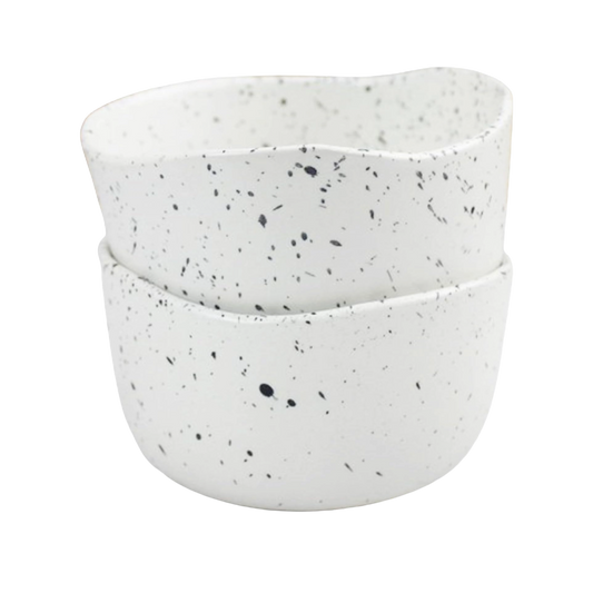 Sonictoria: Handcrafted 4.5" Ceramic Miso | Rice Bowls, Set of 2 - White Matte Speckled Stoneware - Perfect for Soups