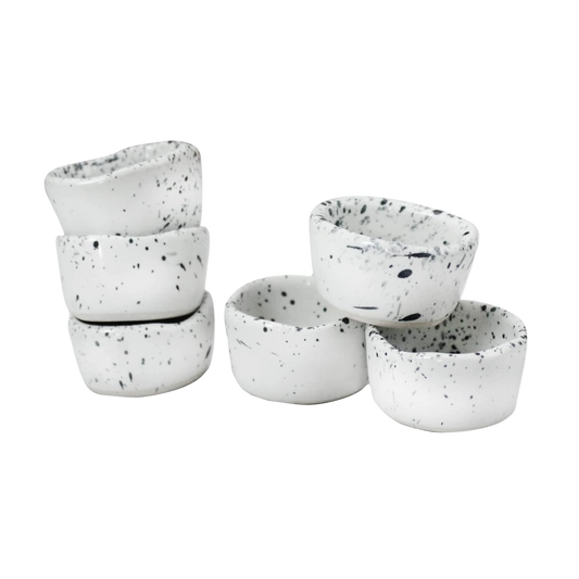Sonictoria: Ceramic Stoneware Mini Pinch Bowls Set of 6, Hand-Molded Artisanal Glossy Speckled White, Salt Pepper Spices and Seasoning - Cute and Elegant Kitchen Addition
