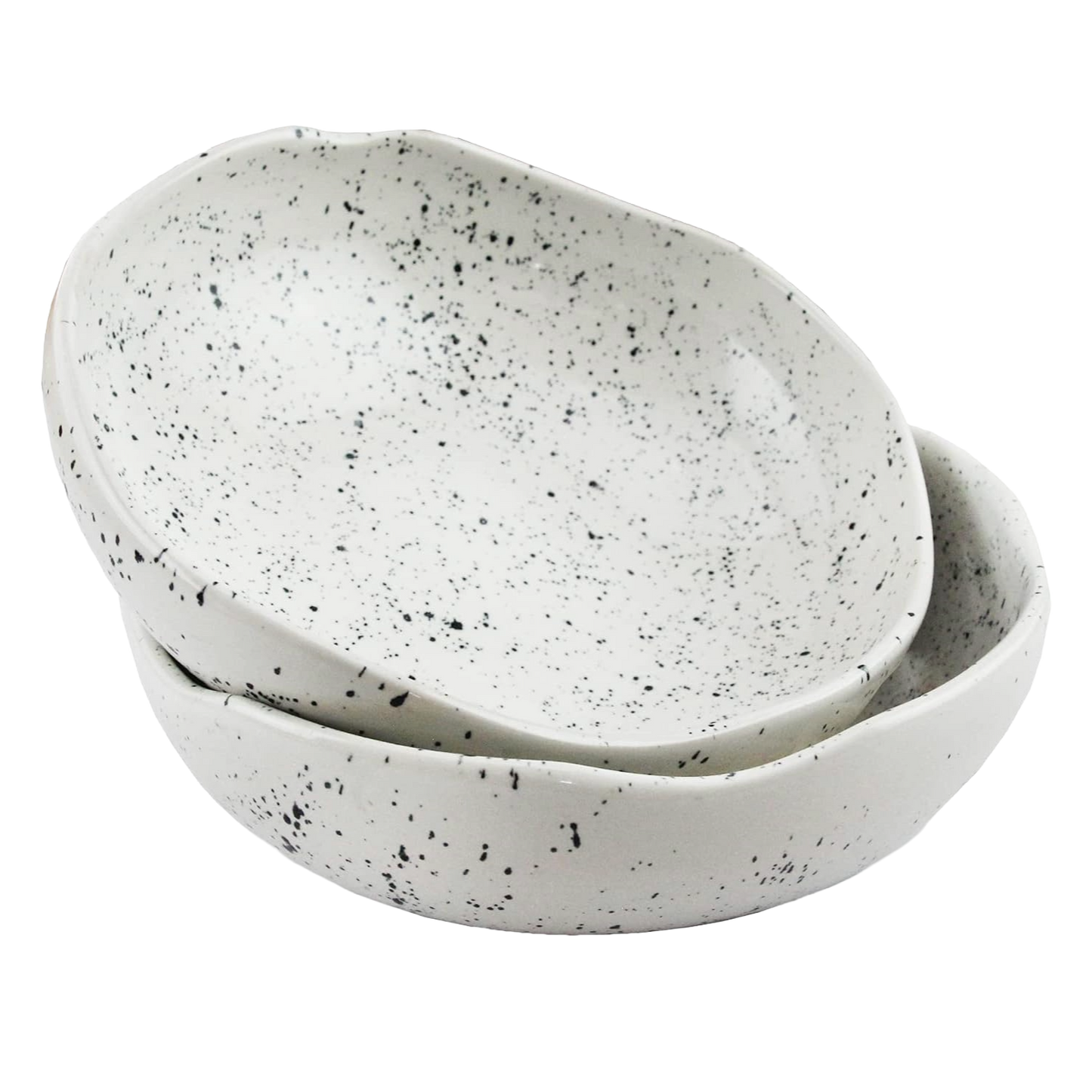 Sonictoria: Handmade Speckled Ceramic Pasta Bowls Set of 2 in Lunar Speckled White - 8" Hand-Molded Modern Rustic Minimalist | Microwave, Oven & Dishwasher Safe | Ideal for Pasta, Dinner, Salads