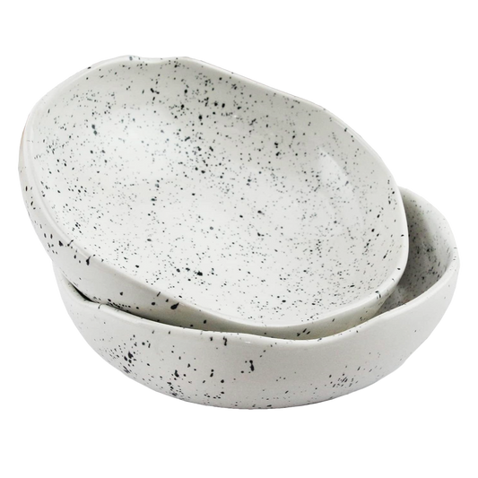 Sonictoria: Handmade Speckled Ceramic Pasta Bowls Set of 2 in Lunar Speckled White - 8" Hand-Molded Modern Rustic Minimalist | Microwave, Oven & Dishwasher Safe | Ideal for Pasta, Dinner, Salads
